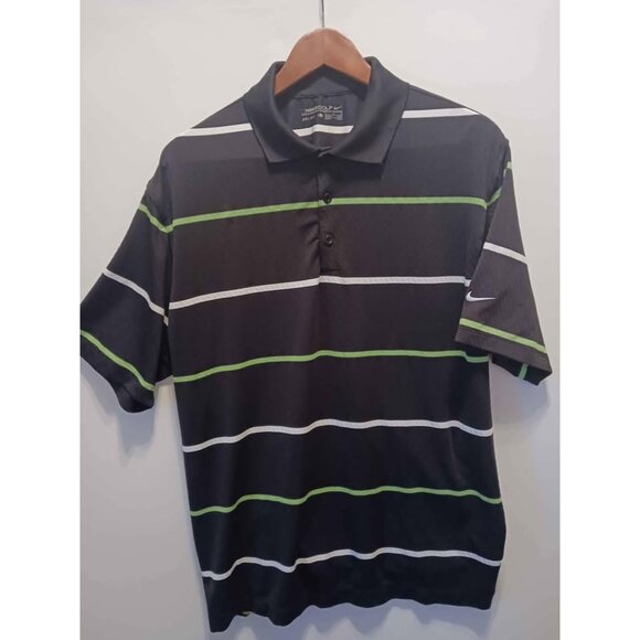 Nike Golf Dri-FIT Polo Shirt L Black Green Striped - Picture 1 of 6